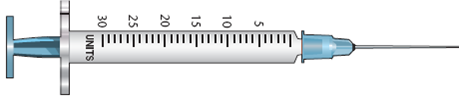 In Exercises 14, refer to labels A-G. Select the label corresponding to each order. Then mark the desired amount of insulin on the syringe.          Ordered: Novolin R 14 units Sub-Q ac breakfast Select vial: _____  