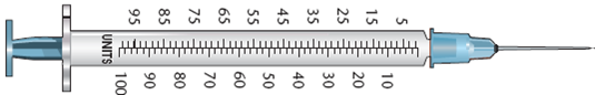 In Exercises 15, first mark on the syringe the dose of rapid-acting insulin ordered. Then mark where the leading ring will be after you draw up the intermediate-acting insulin into the same syringe. Novolin N 65 units and Novolin R 12 units Sub-Q qam