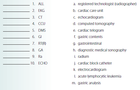 Match the following abbreviations with their definition.   
