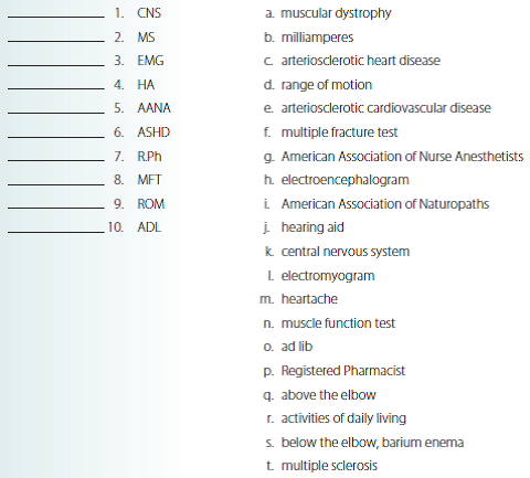 Match the following abbreviations with their definition.