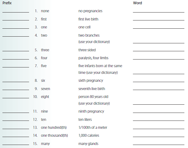 Count and write the prefix. Then build a word using that prefix.   
