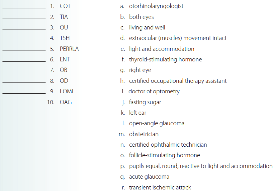 Match the following abbreviations with their definition.  <div style=padding-top: 35px> 