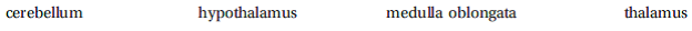 Select the correct answer, and write it on the line provided. The _______________________________ relays sensory stimuli from the spinal cord and midbrain to the cerebral cortex.  