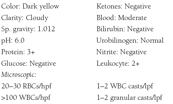  A 35-year-old patient being treated for a sinus infection with methicillin develops fever, a skin rash, and edema. Urinalysis results are as follows:   After receiving the urinalysis report, the physician orders a test for urinary eosinophils. The urinary eosinophil result is 10%. a. Is the urinary eosinophil result normal or abnormal? b. What is the probable diagnosis for this patient? c. Discuss the significance of the increased WBCs and WBC casts in the absence of bacteria. d. How can this condition be corrected? 