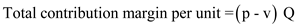     <div class=answer> The contribution margin is the difference between the entire revenue and total variable cost. The contribution margin per unit is the difference between the selling price per unit and variable cost per unit. It is a pointer that shows the changes in operating financial gain with alteration in the number of units. The contribution margin per unit is calculated as follows   The total contribution margin is calculated by multiplying contribution margin per unit by the total number of units. The total contribution margin is calculated as follows:   Where p = Selling price per unit v = Variable cost per unit Q = number of units sold 