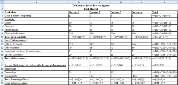     <div class=answer> 2. Cash Budget for Tri Country Social Service Agency       