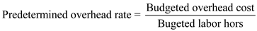 <div class=answer> <u>Predetermined Overhead rate</u>: Predetermined overhead rate is useful to apply manufacturing overhead to work in process inventory. Usually this predetermined overhead rate will be calculated at the beginning of the period. This rate is used to charge overhead costs to a particular job. Predetermined overhead rate will calculate by using following formula: