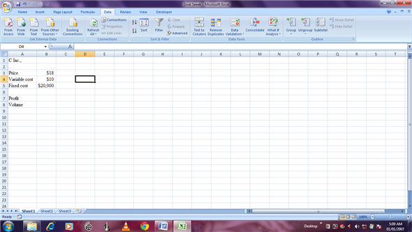     <div class=answer> a . An analysis tool called Goal Seek can be used to find the break-even volume and also the volume associated with a given desired profit level. Calculate the break-even point using Goal Seek function in the following manner: In the first step, Open a spreadsheet, enter the details of selling price per unit, variable cost per unit, fixed cost, desired profit and volume in the following manner:   