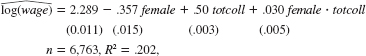  Let d be a dummy (binary) variable and let z be a quantitative variable. Consider the model   this is a general version of a model with an interaction between a dummy variable and a quantitative variable. [An example is in equation. <blockquote> (i) Since it changes nothing important, set the error to zero, u = 0. Then, when d _ 0 we can write the relationship between y and z as the function f<span class=sub>0</span>(z) = ?<span class=sub>0</span> + ?<span class=sub>1</span>z. Write the same relationship when d = 1, where you should use f<span class=sub>1</span>(z) on the left-hand side to denote the linear function of z. (ii) Assuming that ?<span class=sub>1</span> ? 0 (which means the two lines are not parallel), show that the value of z* such that f<span class=sub>0</span>(z*) = f<span class=sub>1</span>(z*) is z* = ?<span class=sub>0</span>/ ?<span class=sub>1</span>. This is the point at which the two lines intersect [as in Figure 7.2(b)]. Argue that z* is positive if and only if ?<span class=sub>0</span> and ?<span class=sub>1</span> have opposite signs (iii) Using the data in TWOYEAR.RAW, the following equation can be estimated:   where all coefficients and standard errors have been rounded to three decimal places. Using this equation, find the value of totcoll such that the predicted values of log(wage) are the same for men and women. (iv) Based on the equation in part (iii), can women realistically get enough years of college so that their earnings catch up to those of men? Explain. </blockquote> Equation   Figure Graphs of equation: (a) ?<span class=sub>0</span><0, ?<span class=sub>1</span><0; (b) ?<span class=sub>0</span><0, ?<span class=sub>1</span> > 0.   