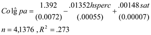     <div class=answer> i. The regression equation for all 4,137 observations is given below:   Where, <i>colgpa</i>, <i>hspers</i> and <i>sats</i> are variables in the equation. The regression equation indicates that the variable <i>hsperc</i> is negatively related to <i>colgpa</i> and <i>sat</i> is positively related to <i>colgapa</i>. The p-values in the parenthesis indicate that both are significant at 5 percent level. 