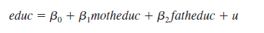  Use the data in HTV.RAW to answer this question. See also Computer Exercise C10 in Chapter 3. (i) Estimate the regression model <i>   </i> by OLS and report the results in the usual form. Test the null hypothesis that <i>educ </i>is linearly related to <i>abil </i>against the alternative that the relationship is quadratic. (ii) Using the equation in part (i), test   against a two-sided alternative. What is the <i>p</i>-value of the test? (iii) Add the two college tuition variables to the regression from part (i) and determine whether they are jointly statistically significant. (iv) What is the correlation between <i>tuit</i>17 and <i>tuit</i>18? Explain why using the average of the tuition over the two years might be preferred to adding each separately. What happens when you do use the average? (v) Do the findings for the average tuition variable in part (iv) make sense when interpreted causally? What might be going on? Reference: Excercise C10: Use the data in HTV.RAW to answer this question. The data set includes information on wages, education, parents’ education, and several other variables for 1,230 working men in 1991. (i) What is the range of the <i>educ </i>variable in the sample? What percentage of men completed 12th grade but no higher grade? Do the men or their parents have, on average, higher levels of education? (ii) Estimate the regression model <i>   </i> by OLS and report the results in the usual form. How much sample variation in <i>educ </i>is explained by parents’ education? Interpret the coefficient on <i>motheduc</i>. (iii) Add the variable <i>abil </i>(a measure of cognitive ability) to the regression from part (ii), and report the results in equation form. Does “ability” help to explainvariations in education, even after controlling for parents’ education? Explain. (iv) (Requires calculus) Now estimate an equation where <i>abil </i>appears in quadratic form: <i>   </i> Using the estimates <i>   </i>use calculus to find the value of <i>abil</i>, call it <i>abil</i><sup>*</sup>, where <i>educ </i>is minimized. (The other coefficients and values of parents’ education variables have no effect; we are holding parents’ education fixed.) Notice that <i>abil</i> is measured so that negative values are permissible. You might also verify that the second derivative is positive so that you do indeed have a minimum. (v) Argue that only a small fraction of men in the sample have “ability” less than the value calculated in part (iv). Why is this important? (vi) If you have access to a statistical program that includes graphing capabilities, use the estimates in part (iv) to graph the relationship beween the predicted education and <i>abil</i>. Let <i>motheduc </i>and <i>fatheduc </i>have their average values in the sample, 12.18 and 12.45, respectively. 