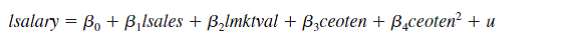  Use the data in CEOSAL2.RAW to answer this question. (i) Estimate the model <i>   </i> by OLS using all of the observations, where <i>lsalary</i>, <i>lsales</i>, and <i>lmktvale </i>are all natural logarithms. Report the results in the usual form with the usual OLS standard errors. (You may verify that the heteroskedasticity-robust standard errors are similar.) (ii) In the regression from part (i) obtain the studentized residuals; call these <i>str</i><sub>i</sub>. How many studentized residuals are above 1.96 in absolute value? If the studentized residuals were independent draws from a standard normal distribution, about how many would you expect to be above two in absolute value with 177 draws? (iii) Reestimate the equation in part (i) by OLS using only the observations with |<i>str</i><sub>i</sub><i> </i>| ? 1. 96. How do the coefficients compare with those in part (i)? (iv) Estimate the equation in part (i) by LAD, using all of the data. Is the estimate of <i>   </i> (v) Evaluate the following statement: “Dropping outliers based on extreme values of studentized residuals makes the resulting OLS estimates closer to the LAD estimates on the full sample.” 