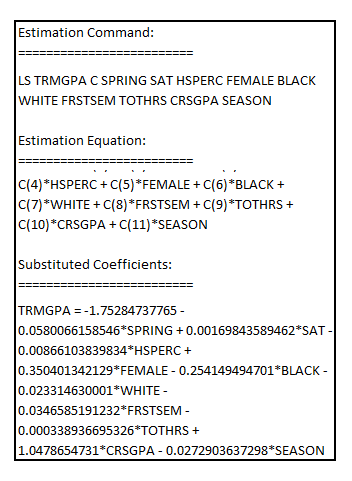     <div class=answer> (i) Estimating the pooled OLS with   as the dependent variable and   as explanatory variables, the result is:     The coefficient of   is -0.02729.It is interpreted as the student-athlete’s   being lower by 0.02729 points when their sport is in season. The p-value of the coefficient of   is 0.5781 which is greater than the critical p-value 0.05 at 5% level of significance, indicating that the coefficient of   is statistically insignificant at 5% level of significance. 