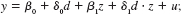  Let d be a dummy (binary) variable and let z be a quantitative variable. Consider the model   this is a general version of a model with an interaction between a dummy variable and a quantitative variable. [An example is in equation. <blockquote> (i) Since it changes nothing important, set the error to zero, u = 0. Then, when d _ 0 we can write the relationship between y and z as the function f<span class=sub>0</span>(z) = ?<span class=sub>0</span> + ?<span class=sub>1</span>z. Write the same relationship when d = 1, where you should use f<span class=sub>1</span>(z) on the left-hand side to denote the linear function of z. (ii) Assuming that ?<span class=sub>1</span> ? 0 (which means the two lines are not parallel), show that the value of z* such that f<span class=sub>0</span>(z*) = f<span class=sub>1</span>(z*) is z* = ?<span class=sub>0</span>/ ?<span class=sub>1</span>. This is the point at which the two lines intersect [as in Figure 7.2(b)]. Argue that z* is positive if and only if ?<span class=sub>0</span> and ?<span class=sub>1</span> have opposite signs (iii) Using the data in TWOYEAR.RAW, the following equation can be estimated:   where all coefficients and standard errors have been rounded to three decimal places. Using this equation, find the value of totcoll such that the predicted values of log(wage) are the same for men and women. (iv) Based on the equation in part (iii), can women realistically get enough years of college so that their earnings catch up to those of men? Explain. </blockquote> Equation   Figure Graphs of equation: (a) ?<span class=sub>0</span><0, ?<span class=sub>1</span><0; (b) ?<span class=sub>0</span><0, ?<span class=sub>1</span> > 0.   
