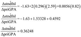     <div class=answer> (i) Hold all variables except <i>priGPA </i>fixed and use the usual approximation   , to get:   Dividing by ?<i>priGPA </i>as follows:   In equation (6.19)   . When <i>priGPA</i>= 2.59 and <i>atndrte</i>= 82, thus the partial estimate is calculated as follows:   The coefficient obtained is   showing a positive relation. 