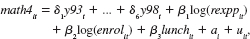  Use the data in MATHPNL.RAW for this exercise. You will do a fixed effects version of the first differencing done in Computer Exercise The model of interest is   where the first available year (the base year) is 1993 because of the lagged spending variable. <blockquote> (i) Estimate the model by pooled OLS and report the usual standard errors. You should include an intercept along with the year dummies to allow a to have a nonzero expected value. What are the estimated effects of the spending variables? Obtain the OLS residuals,   . (ii) Is the sign of the lunch t coefficient what you expected? Interpret the magnitude of the coefficient. Would you say that the district poverty rate has a big effect on test pass rates? (iii) Compute a test for AR(1) serial correlation using the regression   You should use the years 1994 through 1998 in the regression. Verify that there is strong positive serial correlation and discuss why. (iv) Now, estimate the equation by fixed effects. Is the lagged spending variable still significant? (v) Why do you think, in the fixed effects estimation, the enrollment and lunch program variables are jointly insignificant? (vi) Define the total, or long-run, effect of spending as ?1 = ?1 + ?2. Use the substitution ?1 = ?1- ?2 to obtain a standard error for 01. [Hint: Standard fixed effects estimation using   as explanatory variables should do it.] </blockquote> The file MATHPNL.RAW contains panel data on school districts in Michigan for the years 1992 through 1998. It is the district-level analogue of the school-level data used by Papke (2005). The response variable of interest in this question is math4, the percentage of fourth graders in a district receiving a passing score on a standardized math test. The key explanatory variable is rexpp, which is real expenditures per pupil in the district. The amounts are in 1997 dollars. The spending variable will appear in logarithmic form. <blockquote> (i) Consider the static unobserved effects model   where enrolit is total district enrollment and lunchit is the percentage of students in the district eligible for the school lunch program. (So lunchit is a pretty good measure of the district-wide poverty rate.) Argue that _1/10 is the percentage point change in math4it when real per-student spending increases by roughly 10%. (ii) Use first differencing to estimate the model in part (i). The simplest approach is to allow an intercept in the first-differenced equation and to include dummy variables for the years 1994 through 1998. Interpret the coefficient on the spending variable. (iii) Now, add one lag of the spending variable to the model and reestimate using first differencing. Note that you lose another year of data, so you are only using changes starting in 1994. Discuss the coefficients and significance on the current and lagged spending variables. (iv) Obtain heteroskedasticity-robust standard errors for the first-differenced regression in part (iii). How do these standard errors compare with those from part (iii) for the spending variables? (v) Now, obtain standard errors robust to both heteroskedasticity and serial correlation. What does this do to the significance of the lagged spending variable? (vi) Verify that the differenced errors rit ?uit have negative serial correlation by carrying out a test of AR(1) serial correlation. (vii) Based on a fully robust joint test, does it appear necessary to include the enrollment and lunch variables in the model? </blockquote>   
