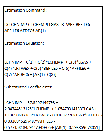     <div class=answer> (i) In order to obtain the iterative Cochrane-Orcutt estimates, estimate the regression using Cochrane-Orcutt method The command to run Cochrane-Orcutt iterative procedures in Eviews is:   The result is:   It shall be noted that the coefficient of AR (1) is 0.293359 It is also the estimated   The iterative Cochrane-Orcutt estimates are the estimates of the coefficients of the different explanatory variables in the model 