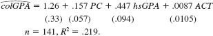 In Example 7.2, let noPC be a dummy variable equal to one if the student does not own a PC, and zero otherwise. <blockquote> (i) If noPC is used in place of PC in equation, what happens to the intercept in the estimated equation? What will be the coefficient on noPC? (Hint: Write PC = 1 _ noPC and plug this into the equation (ii) What will happen to the R-squared if noPC is used in place of PC? (iii) Should PC and noPC both be included as independent variables in the model? Explain. </blockquote> Equation