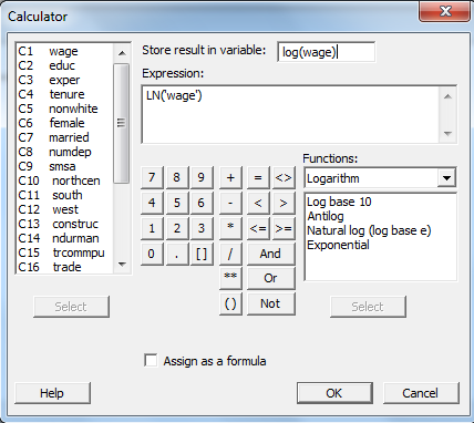     <div class=answer> First, make column of “log (wage)” by going to Calc > Calculator . In the appeared dialog box, enter values as shown below:   