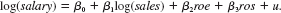 In Problem, we added the return on the firm’s stock, ros, to a model explaining CEO salary; ros turned out to be insignificant. Now, define a dummy variable, rosneg, which is equal to one if ros<0 and equal to zero if ros ? 0. Use CEOSAL1.RAW to estimate the model Discuss the interpretation and statistical significance of Problem Consider an equation to explain salaries of CEOs in terms of annual firm sales, return on equity (roe, in percentage form), and return on the firm’s stock (ros, in percentage form): <blockquote> (i) In terms of the model parameters, state the null hypothesis that, after controlling for sales and roe, ros has no effect on CEO salary. State the alternative that better stock market performance increases a CEO’s salary. (ii) Using the data in CEOSAL1.RAW, the following equation was obtained by OLS: By what percentage is salary predicted to increase if ros increases by 50 points? Does ros have a practically large effect on salary? (iii) Test the null hypothesis that ros has no effect on salary against the alternative that ros has a positive effect. Carry out the test at the 10% significance level. (iv) Would you include ros in a final model explaining CEO compensation in terms of firm performance? Explain. </blockquote>