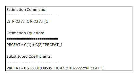     <div class=answer> (i) The first order autocorrelation coefficient of the variable   is obtained as the coefficient of   in the AR (1) model:   The result is:     