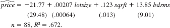<blockquote> (i) Use the data in HPRICE1.RAW to obtain the heteroskedasticity-robust standard errors for equation. Discuss any important differences with the usual standard errors. (ii) Repeat part (i) for equation. (iii) What does this example suggest about heteroskedasticity and the transformation used for the dependent variable? </blockquote> Equation Equation