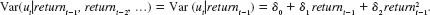  Use the data in NYSE.RAW to answer these questions. <blockquote> (i) Estimate the model in equation and obtain the squared OLS residuals. Find the average, minimum, and maximum values of û<span class=sup>2</span><span class=sub>t</span> over the sample. (ii) Use the squared OLS residuals to estimate the following model of heteroske-dasticity:   Report the estimated coefficients, the reported standard errors, the R-squared, and the adjusted R-squared. (iii) Sketch the conditional variance as a function of the lagged return v For what value of return<span class=sub>-1</span> is the variance the smallest, and what is the variance? (iv) For predicting the dynamic variance, does the model in part (ii) produce any negative variance estimates? (v) Does the model in part (ii) seem to fit better or worse than the ARCH(1) model in Example 12.9? Explain. (vi) To the ARCH(1) regression in equation, add the second lag, û<span class=sup>2</span><span class=sub>t- 2</span>. Does this lag seem important? Does the ARCH(2) model fit better than the model in part (ii)? </blockquote>     