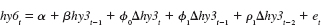 Use INTQRT.RAW for this exercise. <blockquote> (i) In Example 18.7, we estimated an error correction model for the holding yield on six-month T-bills, where one lag of the holding yield on three-month T-bills is the explanatory variable. We assumed that the cointegration parameter was one in the equation hy6t = ? + ?hy3t-1 + ut. Now, add the lead change, ?hy3t-2, the contemporaneous change, ?hy3t-1, and the lagged change, ?hy3t-2, of hy3t- 1. That is, estimate the equation and report the results in equation form. Test H0: ? = 1 against a two-sided alternative. Assume that the lead and lag are sufficient so that {hy3t-1} is strictly exogenous in this equation and do not worry about serial correlation. (ii) To the error correction model in, add ?hy3t-2 and (hy6t-2 - hy3t-3). Are these terms jointly significant? What do you conclude about the appropriate error correction model? </blockquote> Equation