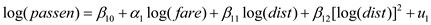     <div class=answer> (i) The simple demand function for airline seats on routes in the Unites States is given by:   The sign of   is expected to be negative as higher the average airfare, lower should be the passengers per day as with the increase in the average fare, the cost of air travel increases 