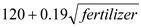 <div class=answer> The following equation shows the relation between yield of crop and fertilizer: (i) The following graph shows the relation: <i> Yield </i> <i>120</i> 50 100 150 <i>Fertilizer</i>