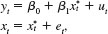  Consider a simple time series model where the explanatory variable has classical measurement error: y<span class=sub>t</span> = ?<span class=sub>0</span> + ?<span class=sub>1</span>x<span class=sub>t</span><span class=sup>*</span> + u<span class=sub>t</span> x<span class=sub>t</span> = x<span class=sub>t</span><span class=sup>*</span> + e<span class=sub>t</span>, where u<span class=sub>t</span> has zero mean and is uncorrelated with x<span class=sub>t</span><span class=sup>*</span> and e<span class=sub>t</span>. We observe y<span class=sub>t</span> and x<span class=sub>t</span> only. Assume that e<span class=sub>t</span> has zero mean and is uncorrelated with x<span class=sub>t</span><span class=sup>*</span> and that x<span class=sub>t</span><span class=sup>*</span> also has a zero mean (this last assumption is only to simplify the algebra). <blockquote> (i) Write x<span class=sub>t</span><span class=sup>*</span> = x<span class=sub>t</span> — e<span class=sub>t</span> and plug this into   . Show that the error term in the new equation, say, ?<span class=sub>t</span>, is negatively correlated with x<span class=sub>t</span> if ?<span class=sub>1</span> > 0. What does this imply about the OLS estimator of ?<span class=sub>1</span> from the regression of y<span class=sub>t</span> on x<span class=sub>t</span>? (ii) In addition to the previous assumptions, assume that u and e are uncorrelated with all past values of x<span class=sub>t</span><span class=sup>*</span> and e<span class=sub>t</span>; in particular, with x<span class=sub>t-1</span><span class=sup>*</span> and e<span class=sub>t-1</span>. Show that E(x<span class=sub>t-1</span>v<span class=sub>t</span>) = 0, where v<span class=sub>t</span> is the error term in the model from part (i). (iii) Are x<span class=sub>t</span> and x<span class=sub>t-1</span> likely to be correlated? Explain. (iv) What do parts (ii) and (iii) suggest as a useful strategy for consistently estimating ?<span class=sub>0</span> and ?<span class=sub>1</span>? </blockquote>   