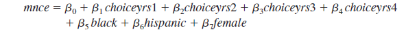  The data set in VOUCHER.DTA, which is a subset of the data used in Rouse (1998), can be used to estimate the effect of school choice on academic achievement. Attendance at a choice school was paid for by a voucher, which was determined by a lottery among those who applied. The data subset was chosen so that any student in the sample has a valid 1994 math test score (the last year available in Rouse’s sample). Unfortunately, as pointed out by Rouse, many students have missing test scores, possibly due to attrition (that is, leaving the Milwaukee public school district). These data include students who applied to the voucher program and were accepted, students who applied and were not accepted, and students who did not apply. Therefore, even though the vouchers were chosen by lottery among those who applied, we do not necessarily have a random sample from a population where being selected for a voucher has been randomly determined. (An important consideration is that students who never applied to the program may be systematically different from those who did—and in ways that we cannot know based on the data.) Rouse (1998) uses panel data methods of the kind we discussed in Chapter 14 to allow student fixed effects; she also uses instrumental variables methods. This problem asks you to do a cross-sectional analysis where winning the lottery for a voucher acts as an instrumental variable for attending a choice school. Actually, because we have multiple years of data on each student, we construct two variables. The first, <i>choiceyrs</i>, is the number of years from 1991 to 1994 that a student attended a choice school; this variable ranges from zero to four. The variable <i>selectyrs </i>indicates the number of years a student was selected for a voucher. If the student applied for the program in 1990 and received a voucher then <i>selectyrs = </i>4; if he or she applied in 1991 and received a voucher then <i>selectyrs = </i>3; and so on. The outcome of interest is <i>mnce</i>, the student’s percentile score on a math test administered in 1994. (i) Of the 990 students in the sample, how many were never awarded a voucher? How many had a voucher available for four years? How many students actually attended a choice school for four years? (ii) Run a simple regression of <i>choiceyrs </i>on <i>selectyrs</i>. Are these variables related in the direction you expected? How strong is the relationship? Is <i>selectyrs </i>a sensible IV candidate for <i>choiceyrs</i>? (iii) Run a simple regression of <i>mnce </i>on <i>choiceyrs</i>. What do you find? Is this what you expected? What happens if you add the variables <i>black</i>, <i>hispanic</i>, and <i>female</i>? (iv) Why might <i>choiceyrs </i>be endogenous in an equation such as <i>   </i> (v) Estimate the equation in part (iv) by instrumental variables, using <i>selectyrs </i>as the IV for <i>choiceyrs</i>. Does using IV produce a positive effect of attending a choice school? What do you make of the coefficients on the other explanatory vairables? (vi) To control for the possibility that prior achievement affects participating in the lottery (as well as predicting attrition), add <i>mnce</i>90—the math score in 1990—to the equation in part (iv). Estimate the equation by OLS and IV, and compare the results for <i>   </i>For the IV estimate, how much is each year in a choice school worth on the math percentile score? Is this a practically large effect? (vii) Why is the analysis from part (vi) not entirely convincing? [Hint: Compared with part (v), what happens to the number of observations, and why?] (viii) The variables <i>choiceyrs</i>1, <i>choiceyrs</i>2, and so on are dummy variables indicating the different number of years a student could have been in a choice school (from 1991 to 1994). The dummy variables <i>selectyrs</i>1, <i>selectyrs</i>2, and so on have a similar definition, but for being selected from the lottery. Estimate the equation <i>   </i> by IV, using as instruments the four <i>selectyrs </i>dummy variables. (As before, the variables <i>black</i>, <i>hispanic</i>, and <i>female </i>act as their own IVs.) Describe your findings. Do they make sense? 