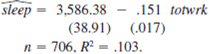 In Problem 3.3, we estimated the equation where we now report standard errors along with the estimates. (i) Is either educ or age individually significant at the 5% level against a two-sided alternative? Show your work. <blockquote> (ii) Dropping educ and age from the equation gives Are educ and age jointly significant in the original equation at the 5% level? Justify your answer. (iii) Does including educ and age in the model greatly affect the estimated tradeoff between sleeping and working? (iv) Suppose that the sleep equation contains heteroskedasticity. What does this mean about the tests computed in parts (i) and (ii)? </blockquote>