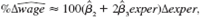  Use the data in WAGE1.RAW for this exercise. <blockquote> (i) Use OLS to estimate the equation log(wage) = ????<span class=sub>0</span> + ????<span class=sub>1</span>educ + ????<span class=sub>2</span>exper + ????<span class=sub>3</span>exper<span class=sup>2</span>+ u and report the results using the usual format. (ii) Is exper<span class=sup>2</span> statistically significant at the 1% level? (iii) Using the approximation   find the approximate return to the fifth year of experience. What is the approximate return to the twentieth year of experience? (iv) At what value of exper does additional experience actually lower predicted log(wage)? How many people have more experience in this sample? </blockquote>   