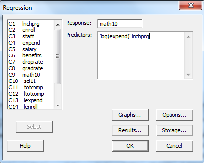     <div class=answer> 2. The below dialog box opens. Enter the required variables corresponding to “Response” and “Predictors” headings. The updated dialog box is shown below:   