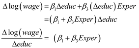     <div class=answer> (i) Holding <i>Exper </i>(and the elements in <i>u</i>) fixed, one will have:   This is the estimated change in proportion in <i>wage </i>variable<i> </i>given one more year of education. 