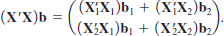 Let X be an <i>n</i> × <i>k</i> matrix partitioned as where X <sub>1</sub> is <i>n</i> × <i>k</i><sub>1</sub> and X <sub>2</sub> is <i>n</i> × <i>k</i><sub>2</sub>. <blockquote> (i) Show that What are the dimensions of each of the matrices? (ii) Let b be a <i>k</i> × 1 vector, partitioned as where b <sub>1</sub> is <i>k</i><sub>1</sub> × 1 and b <sub>2</sub> is <i>k</i><sub>2</sub> × 1. Show that </blockquote>