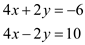     <div class=answer> Consider the following system of linear equations:   Let us solve this system by elimination. We convert one of the equations into an equivalent equation of a form such that addition of the two equations will eliminate one of the variables. Notice that the coefficient of <i>y</i> in the first equation, 1, is a factor of the coefficient of <i>y</i> in the second equation   . If we multiply both sides of the first equation by 2 and add the two equations, this will eliminate the <i>y-</i>variable.   Now add these two equations.     Divide both sides by 8.   