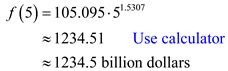     <div class=answer> Consider the function   where <i>x</i> the number of years after 1990 and the function   gives the amount invested in mutual funds. (a) Put   into the equation   to obtain the amount invested in mutual funds in the year 1995 because the number of years from 1990 to 1995 is 5.   Hence the amount invested in mutual funds in the year 1995 is   . Put   into the equation   to obtain the amount invested in mutual funds in the year 1999 because the number of years from 1990 to 1999 is 9.   Hence the amount invested in mutual funds in the year 1999 is   . The rate change of the function   between the years 1995 and 1999 is given by the following equation.   The rate of change is positive it means the function is an increasing function during the years 1995 to 1999. 