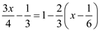     <div class=answer> Consider the equation   . Let us solve this equation for <i>x</i> algebraically and graphically. First solve this equation algebraically.   Remove parentheses using the distributive property.   The least common denominator of 4, 3 and 9 is 36. So, multiply both sides by 36.     Remove parentheses using the distributive property.     Add   to both sides.     Add 12 to both sides.     Divide both sides by 51.   Thus, the algebraic solution of the equation   is   . 