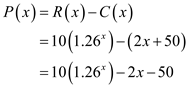     <div class=answer> The profit for the company when <i>x</i> used mobile homes are bought and sold is revenue from the sale of <i>x</i> mobile homes minus the cost of <i>x</i> mobile homes Therefore   