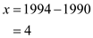     <div class=answer> Consider the model   where <i>x</i> is the number of years after 1990 a) Find the values of <i>x</i> that correspond to the years 1994 and 1998: The value of <i>x</i> to the year 1994 is   Therefore, the value of <i>x</i> to the year 1994 is   The value of <i>x</i> to the year 1998 is   Therefore, the value of <i>x</i> to the year 1994 is   