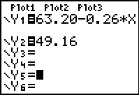     <div class=answer> Consider the function   . The function is used to estimate the percent of population voting in presidential elections. Here, <i>x</i> is the number of years after 1950. So,   represents the year 1950. (a) To find the year in which the percent of population voting in presidential elections is 49.16% enter the functions   in graphing calculator and find the intersection point. Enter the functions in graphing calculator as follows. Press   then, enter   .   