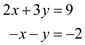     <div class=answer> Consider the following system of linear equations:   Let us solve this system by substitution. We can solve either equation for either variable and substitute the resulting expression into the other equation. First solve the second equation for <i>y</i>.   Substituting this expression for <i>y</i> in the first equation gives   
