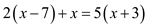     <div class=answer> Consider the equation   . Let us solve this equation for <i>x</i> algebraically and graphically. First solve this equation algebraically.     Add <i>x</i> to both sides.     Remove parentheses by using distributive property.     Add 14 to both sides.     Subtract   from both sides.     Divide both sides by   .   Thus, the algebraic solution of the equation   is   . 