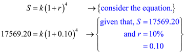     <div class=answer> Let   denote the amount invested in dollars and   denotes the future value of the investment respectively. It is stated that money is invested for 4 years with interest   compounded annually. The future value of the investment varies directly as the fourth power of   that means,   , where   is the proportionality constant. Determine the value of   as shown below:     