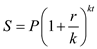     <div class=answer> If <i>P</i> dollars are invested for <i>t</i> years at the annual interest rate <i>r</i>. where the interest is compounded <i>k</i> times per year, then the interest rate per period is   , the number of compounding periods is   , and the future value that results is   Given that   is invested at   , compounded annually (annually is 1 time a year)   