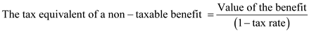     <div class=answer> <u> Comparison of taxes for employee benefits </u>: a) <u>Non-taxable pension contribution or use of Company car with taxable value</u>: We already know that the taxable value of using the Company car is $6,325. Then, in order to compare both the options we have to find out the tax equivalent of the non-taxable benefit. The formula to calculate the tax-equivalent of a non-taxable benefit is:   Substitute the values in the formula:   The tax equivalent of the non-taxable benefit of pension is $5,972.22 while the taxable value of using the Company car is $6,325 The value of use of company car is higher. 
