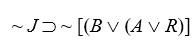 Translating Translate the following into more or less colloquial English sentences. Let J = Art gets a new job; B = Art gets a new boss; A = Art gets a new apartment; R = Art get a new roommate. -