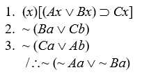 Proving invalidity Prove that the following arguments are invalid by either the interpretation method or by the expansion method: - 